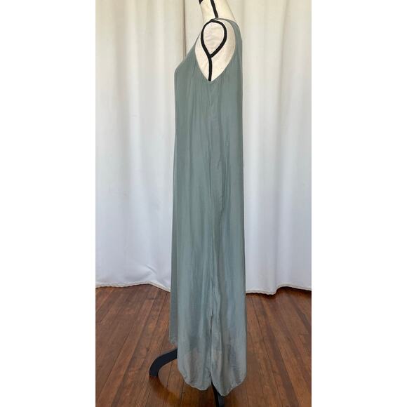 Laura Moretti Silk Sheer Maxi Dress Size M Olive Green Beachy Flowy Italy NWT - Picture 3 of 9
